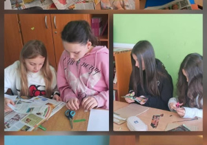 Uczniowie pracują przy tworzeniu wierszy